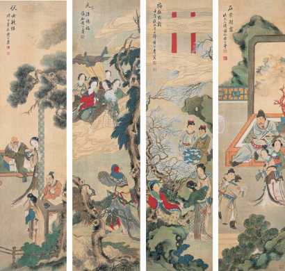 黄山寿 壬午（1882年作） 人物 四条屏